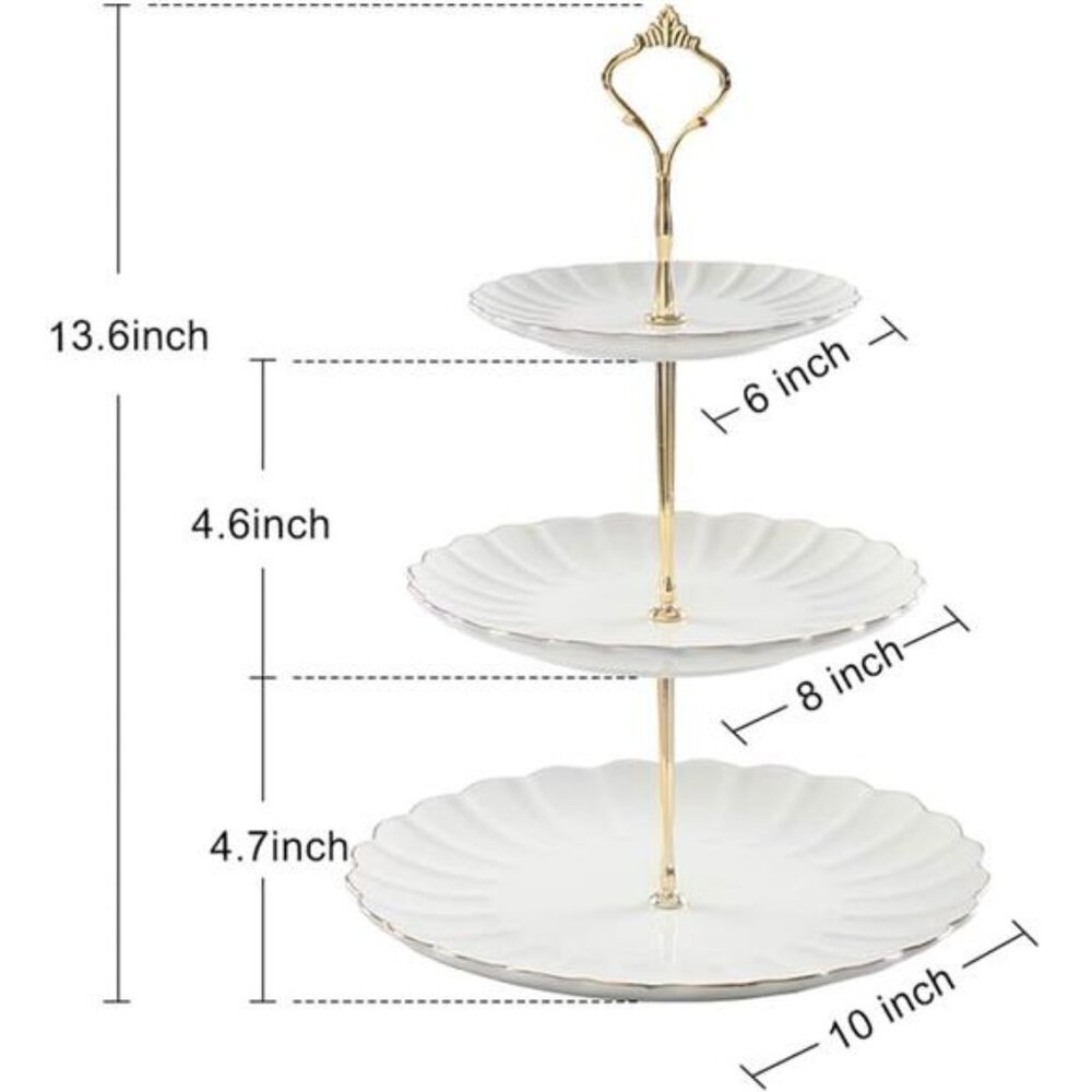 3 Tier Ceramic Cake Stand Wedding, Dessert Cupcake Stand for Tea Party Serving - Picture 2 of 7